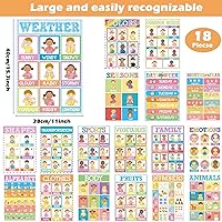 Vista 2 de Póster de lenguaje de señas ASL de 18 piezas para aula, carteles ASL, tarjetas flash de lenguaje de señas para niños pequeños, estudiantes