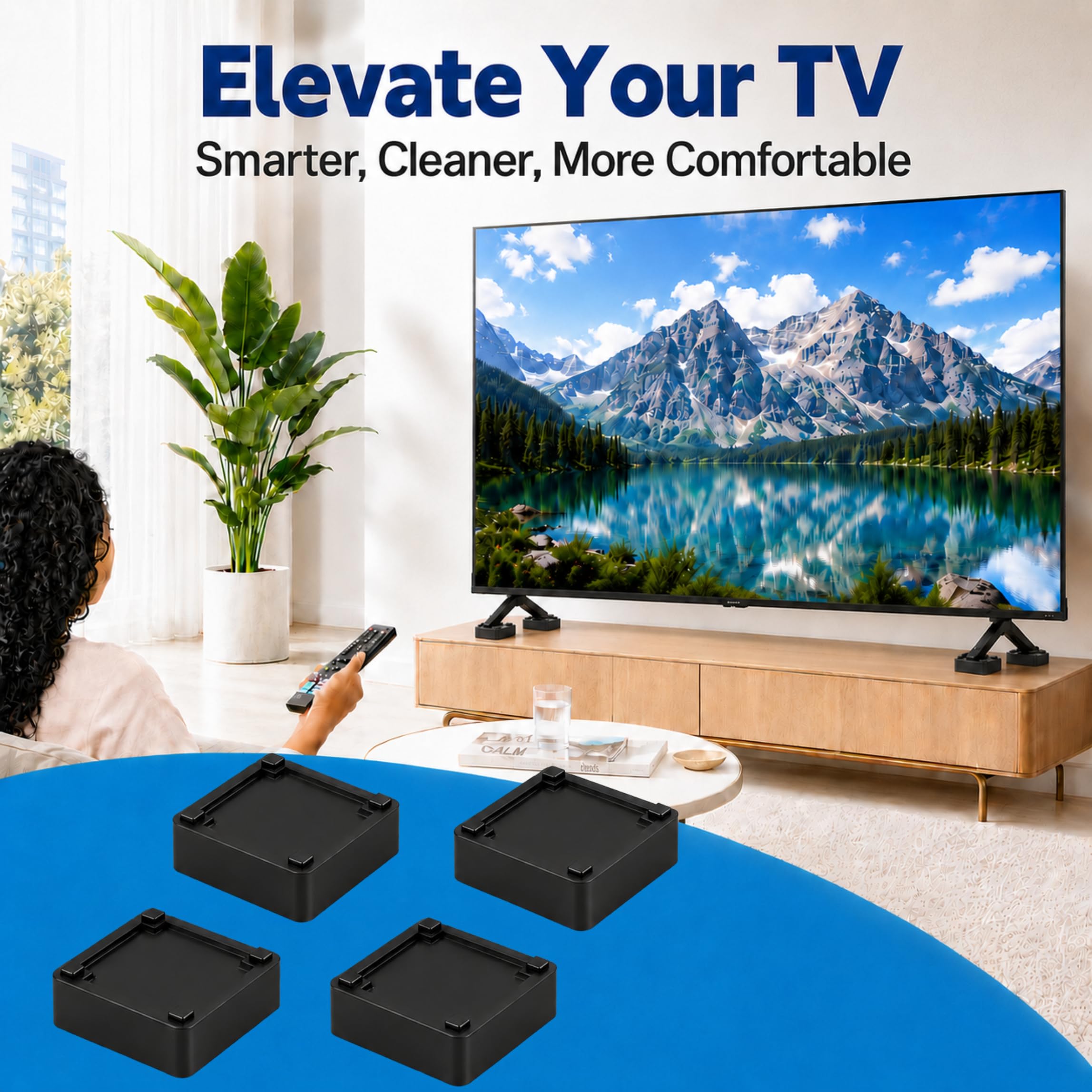 Rialzo impilabile per TV da 32-60", altezza 1/2", piedini salvaspazio con design antiscivolo e impugnatura in gomma, adatto per soundbar e console, regolabile