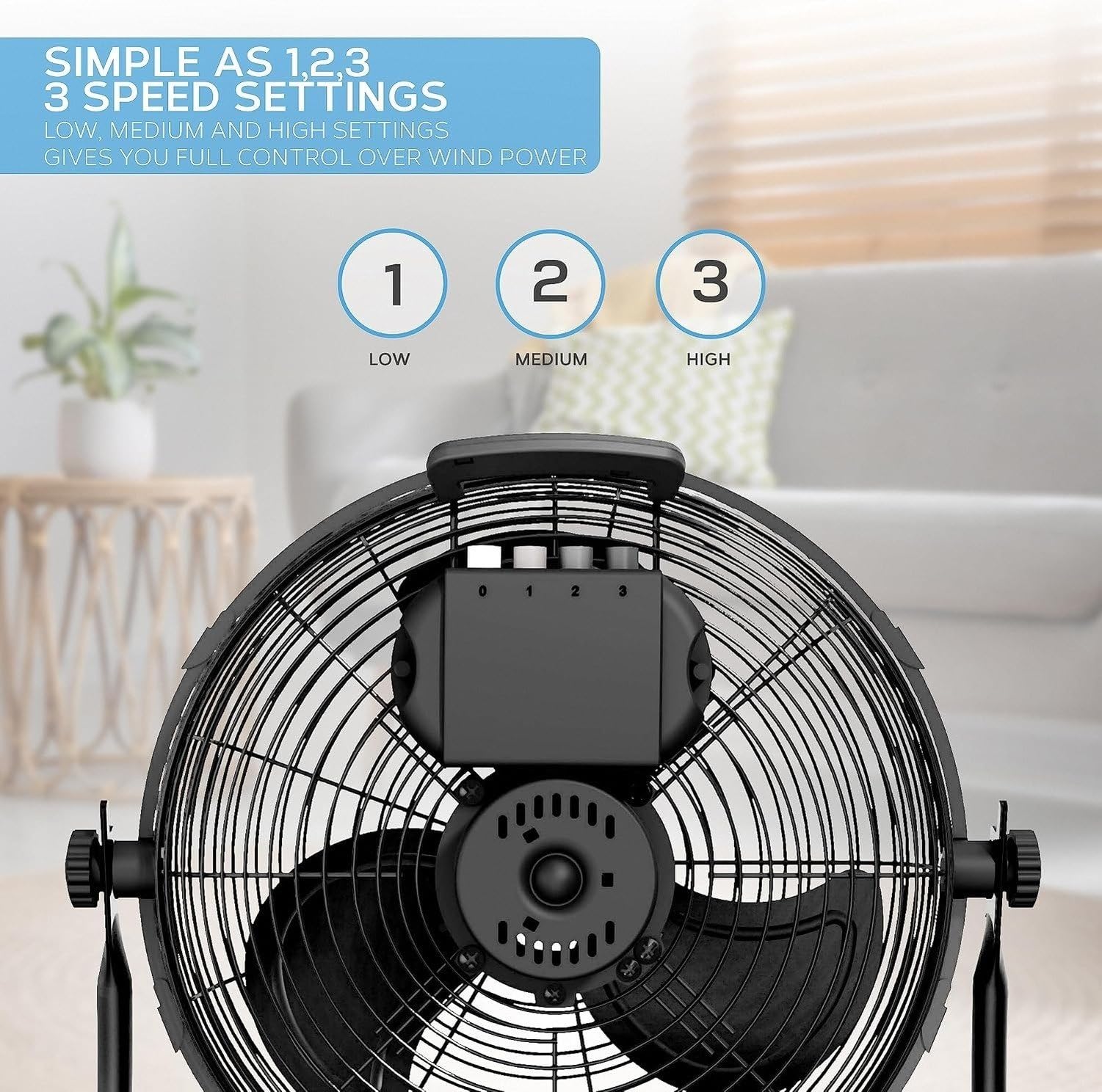 Ventilatore a Pavimento 20 Pollici ad Alta velocità con 3 velocità e Inclinazione Regolabile, Ventilatore Elettrico Portatile in Metallo con Cavo Lungo 1,6 m PE, Black, 14"