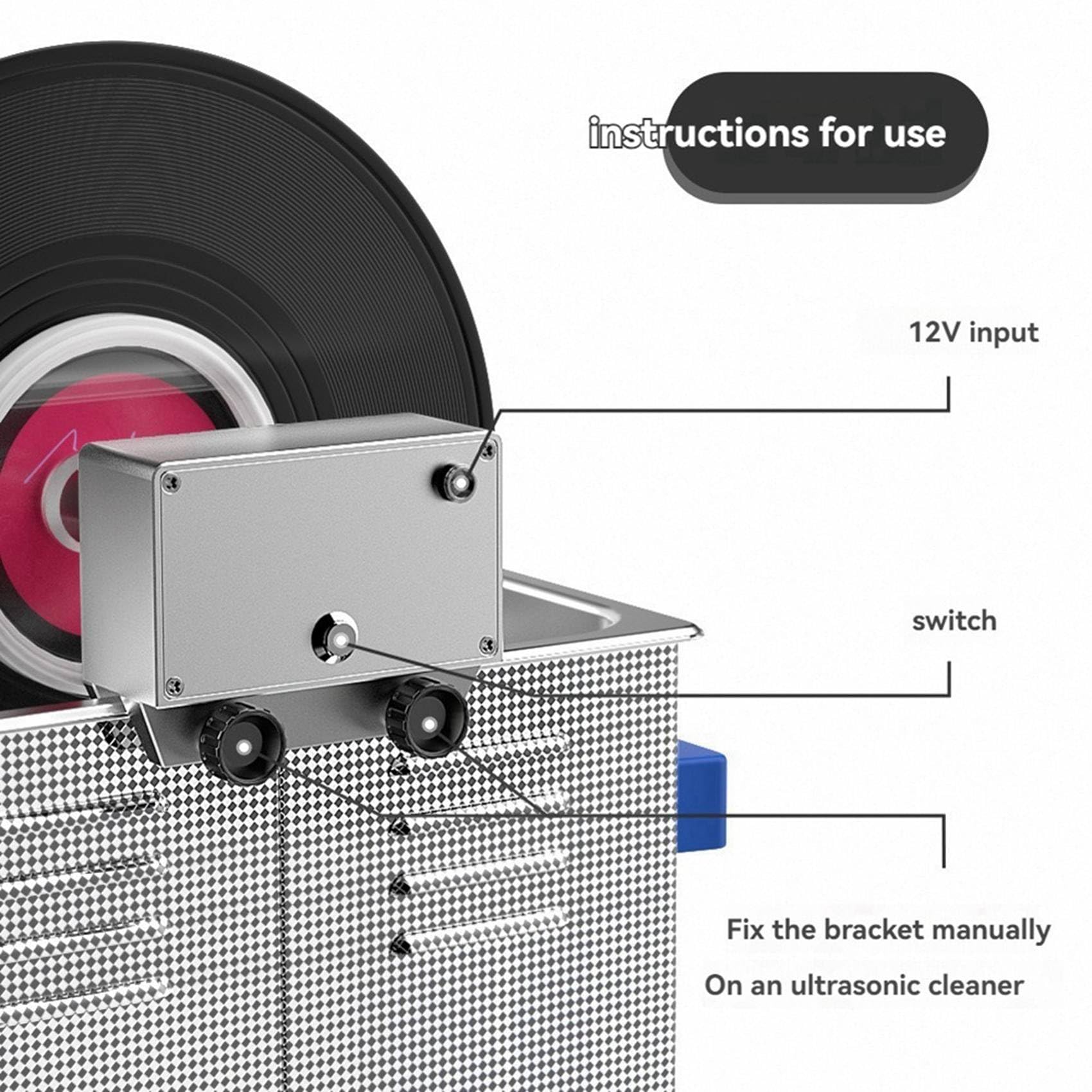 Lavadora Ultrasónica de 6L con Soporte Limpiador Giratorio de Vinilo para Lavar Discos LP EP de 7-12 Pulgadas 1 RPM/MIN