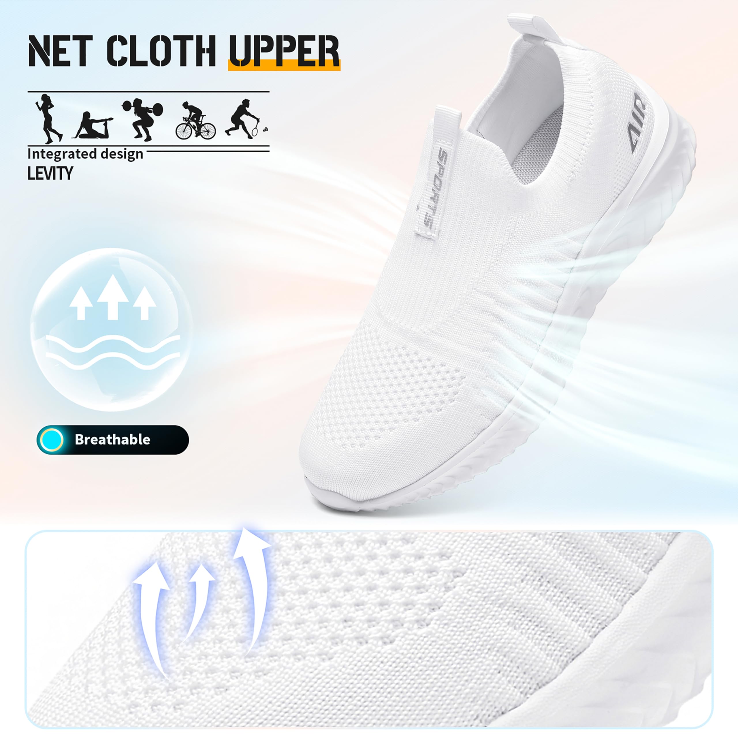 Littleplum Zapatillas Mujer Slip-On Zapatillas de Deporte Zapatos Diarios sin Cordones Ligeros Cómodos,Blanco,38 EU