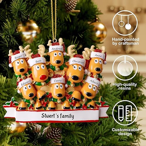 Miniatura 3 de Adornos de Navidad personalizados de ciervo, familia de 2, 3, 4, 5, 6, 7, 8  Adorno de Navidad personalizable con nombre de reno, texto para árbol