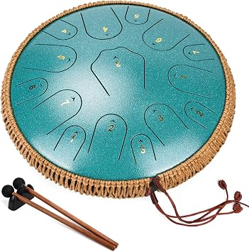 Steel Tongue Drum -14 Inch 15 Notes Tongue Drums, Handpan Drums, Steel Drum Instrument for Adults, Rubber Xylophone Mallet Percussion with Wood Handle, Bell Mallets Glockenspiel Sticks