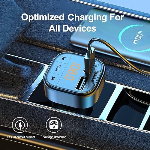 Miniatura 7 de Adaptador Bluetooth para coche, transmisor FM Bluetooth para coche, reproductor de MP3 QC3.0 carga rápida para todos los teléfonos inteligentes