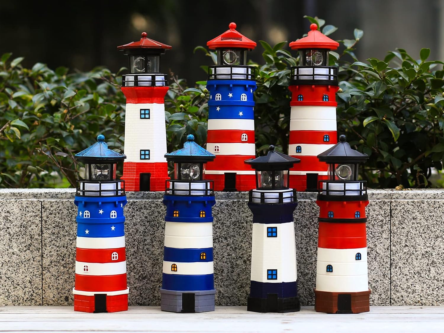Solar Powered Lighthouse Decor,Solar Lighthouse with Rotating Beacon, 360 Degree Rotating Lighthouse Decoration, Best Lighthouse Gifts for Children(US Flag Blue Top)