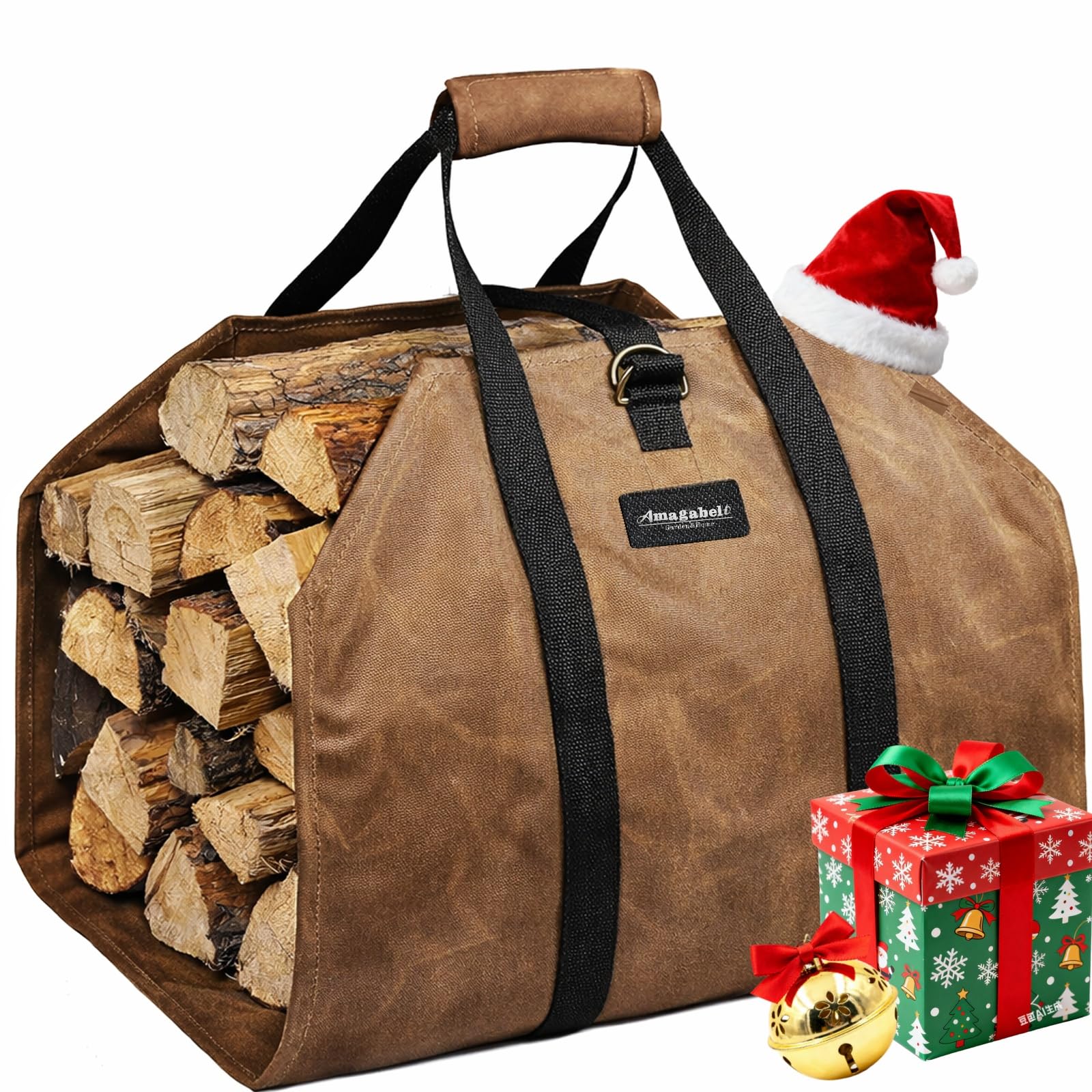 Amagabeli Waxed Canvas Firewood Carrier