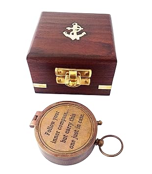 Follow Your Inner Compass Personalized Engraved Antique Brass Compass in Wooden Box