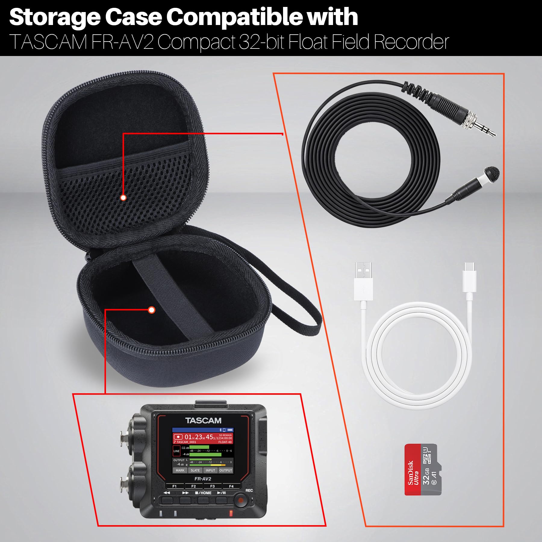 Étui Housse Cas pour TASCAM FR-AV2 Enregistreur