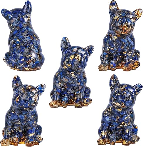 Miniatura 5 de mookaitedecor Estatua de bulldog francés de cristal de lapislázuli de 3 pulgadas, escultura de perro sentado para decoración del hogar, adorno