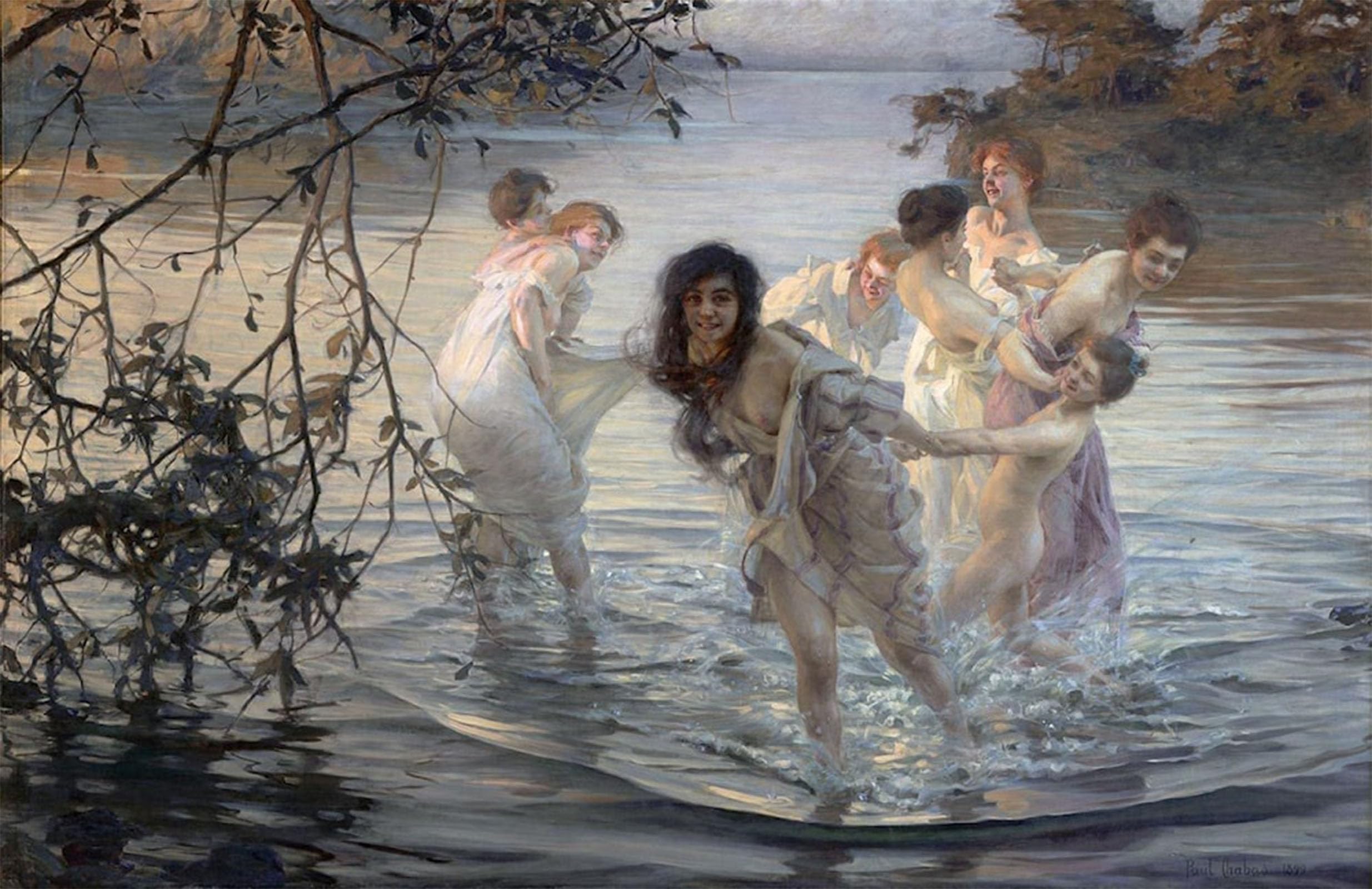 Cuadro decorativo le Ninfe della Danza di Paul Emile Chabas en lienzo vertical 5
