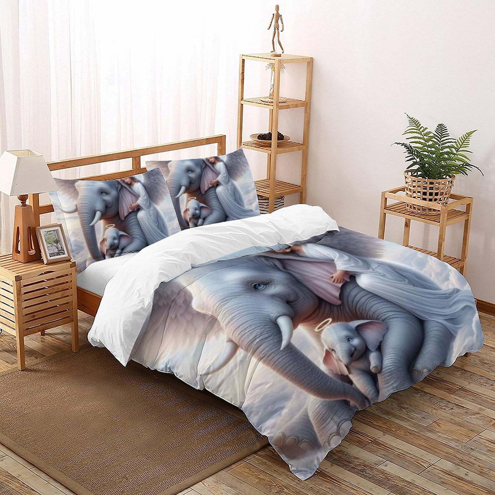 Housse de couette imprimé 3D animaux éléphant volant pour lit King size