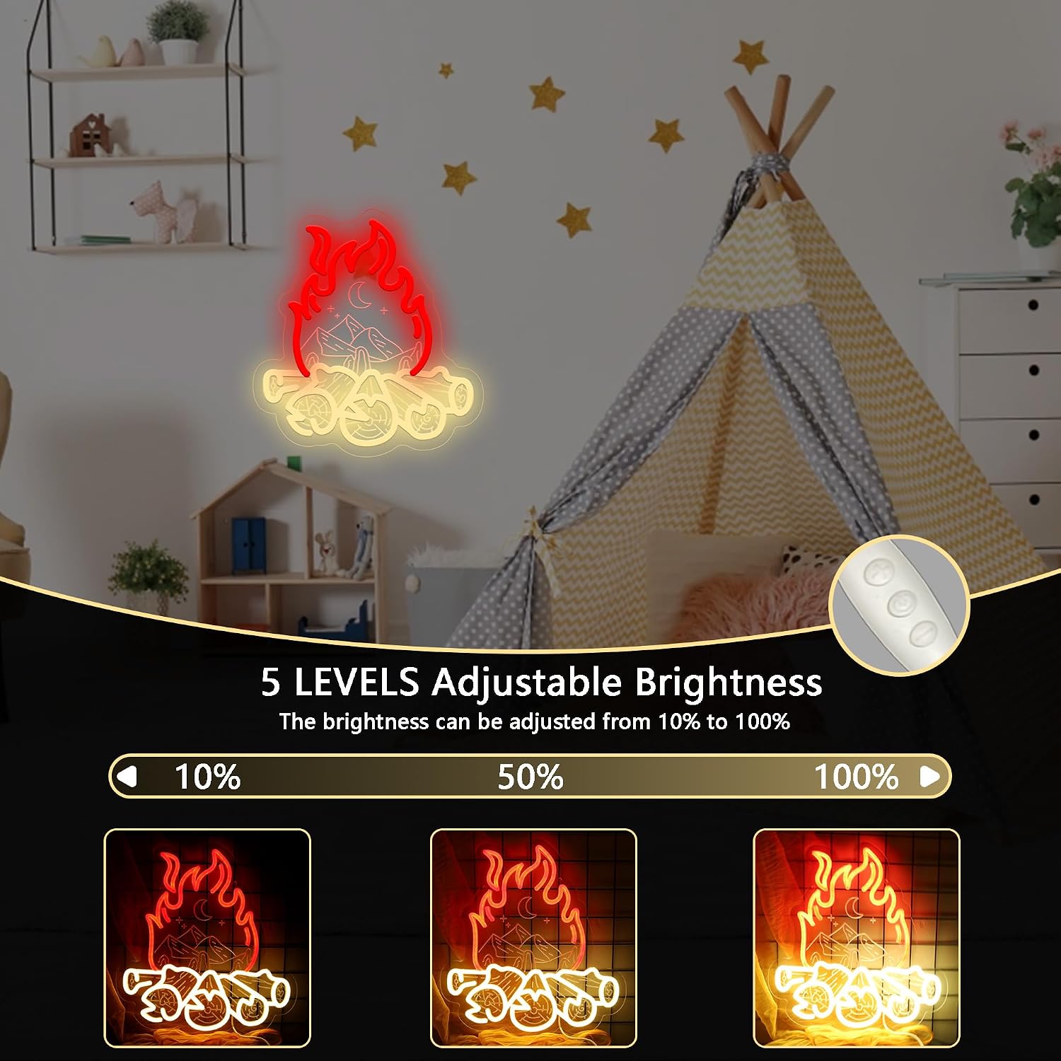 Campfire Neon Sign for Bedroom, Bonfire Vibes Room Sign, LED Fake Campfire Light for Camping Decorations, Camping Birthday Party Decorations, Campfire Gifts for Kids & Adults, Bonfire Party Supplies