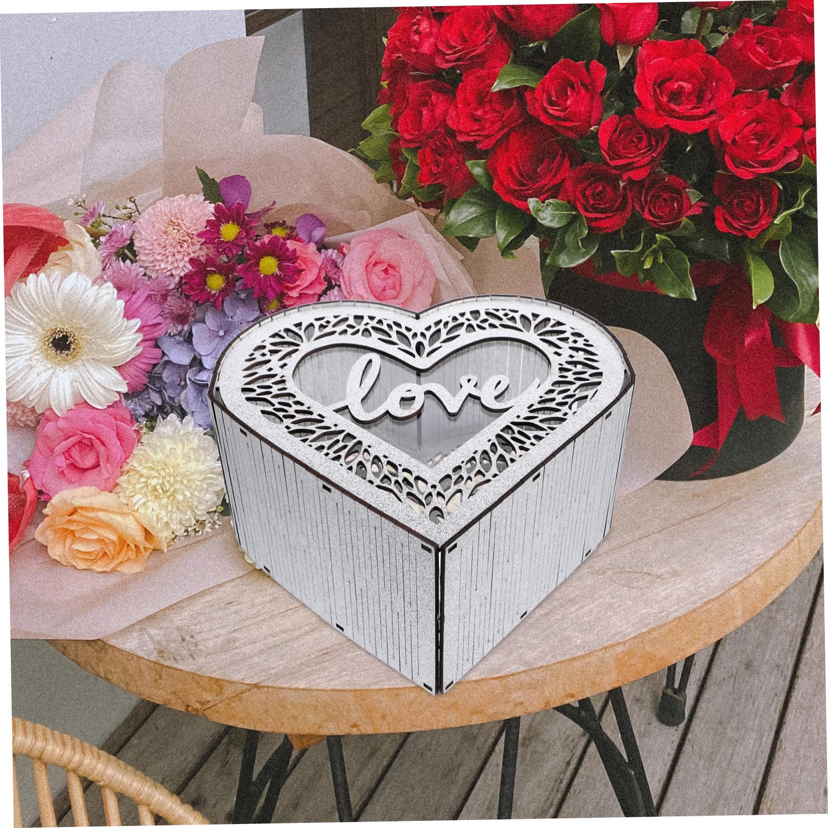 STOBAZA Scatola Contanti Matrimonio Cuore in Biglietti per Forma di Legno Rustico, Capiente Raccogliere Festa