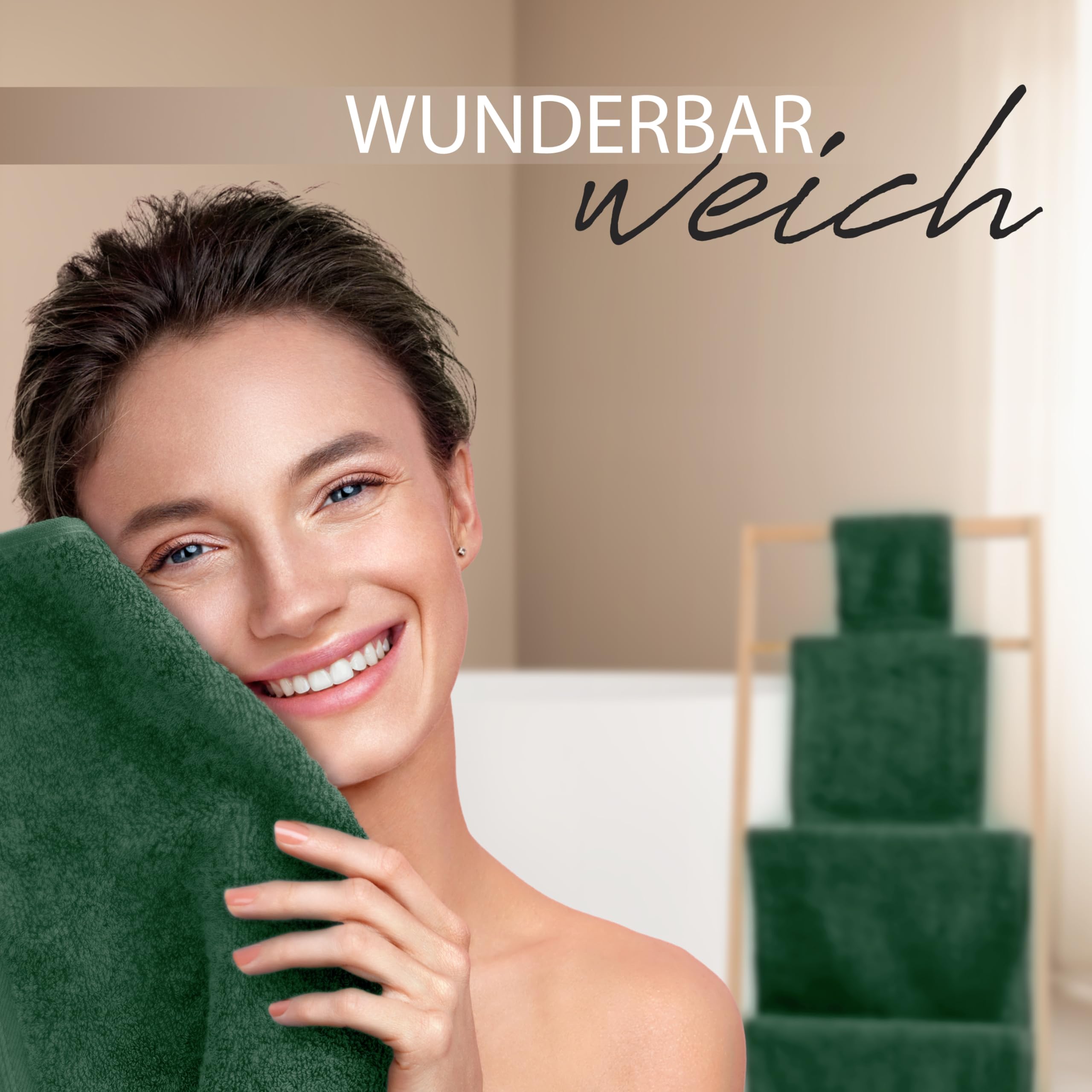 Hausfelder Duschhandtücher 4er Set 70x140cm, Dunkelgrün