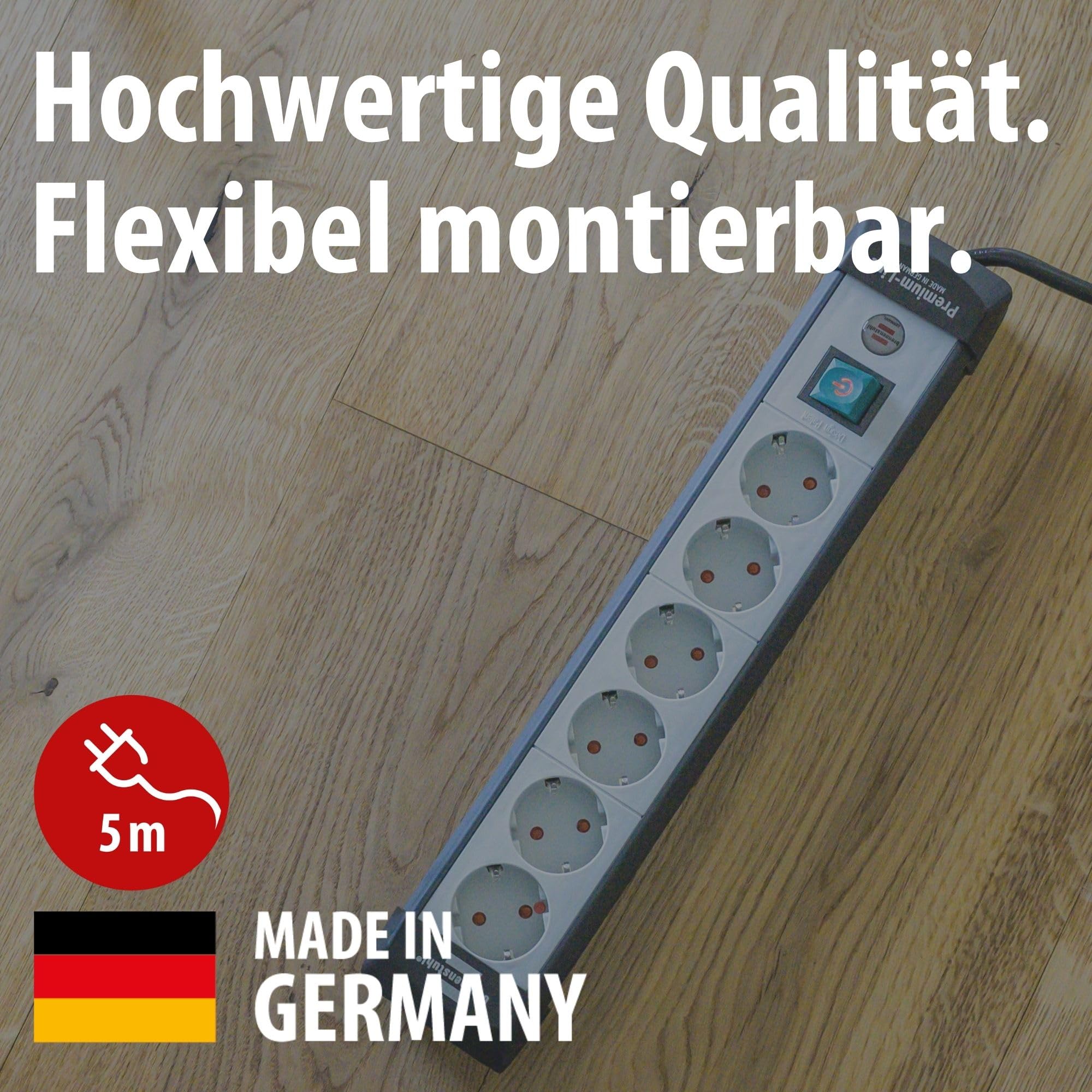 Brennenstuhl Premium-Line regleta de enchufes con 6 Tomas de Corriente (Cable de 5m, con Interruptor, montable, Fabricado en Alemania) Negro/Gris (Paquete de 2)