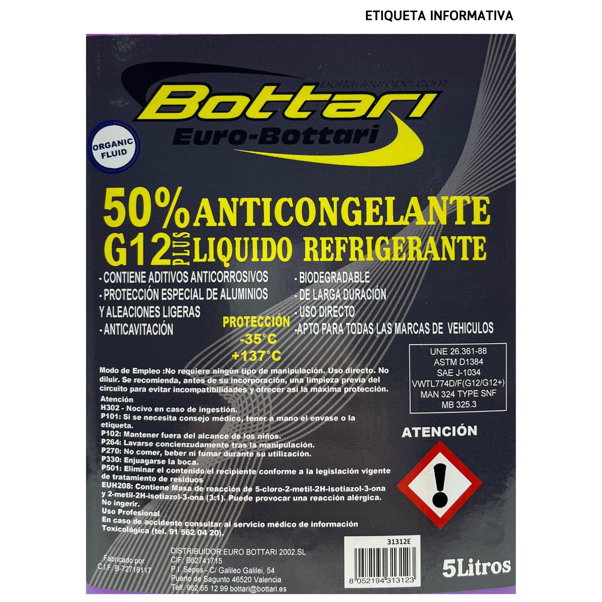 AUTOZOCO Anticongelante, liquido refrigerante Motor, Líquido refrigeración, Líquido anticongelante, Anticongelante Coche, Protección -35ºC y 137ºC, Capacidad 5 litros, 50% G12+, Color Rosa