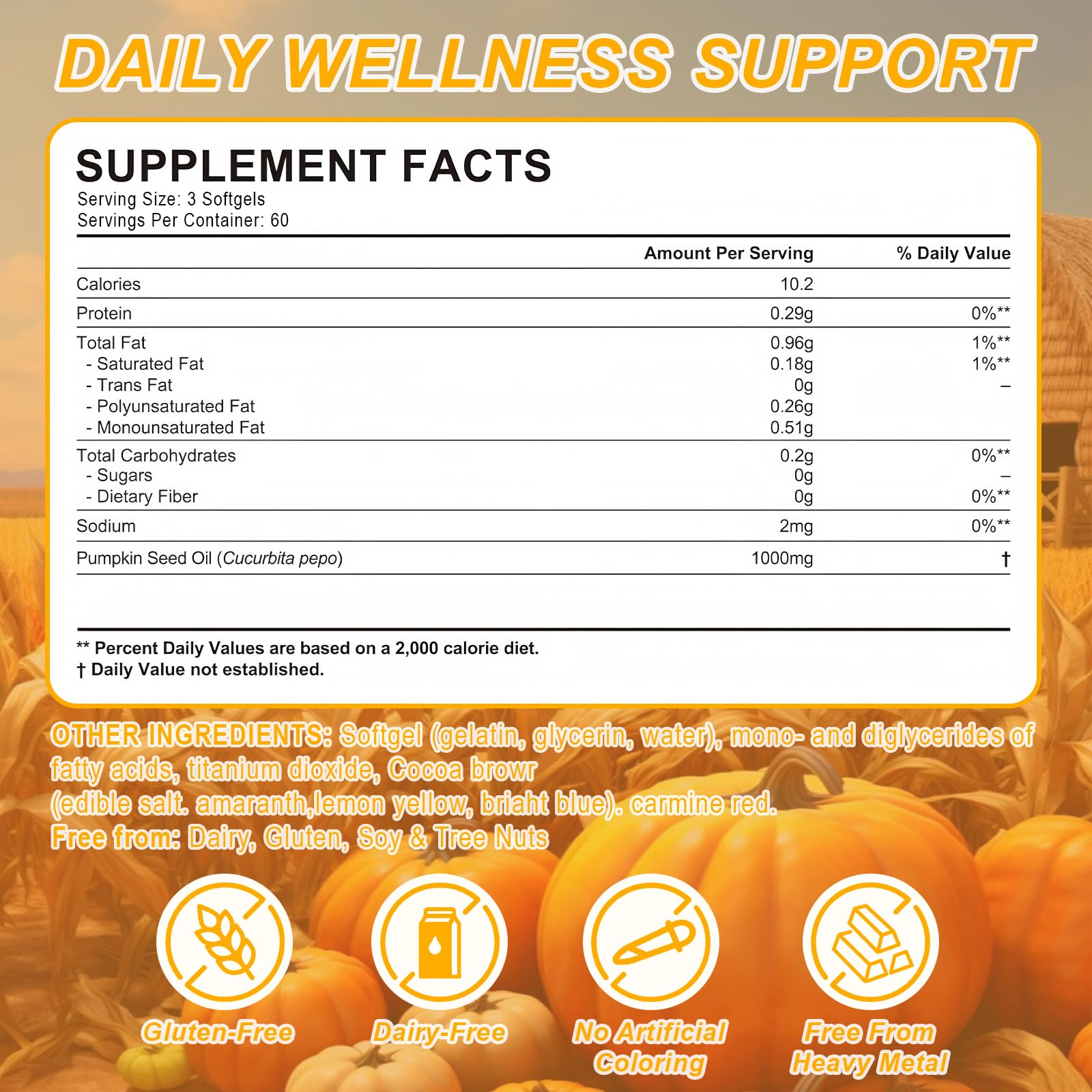 Pumpkin Seed Oil, Pumpkin Seed Oil Capsules with Saw Palmetto | 3000mg Cold Pressed | for Hair Growth - Non-GMO - 180 Softgels — view 8