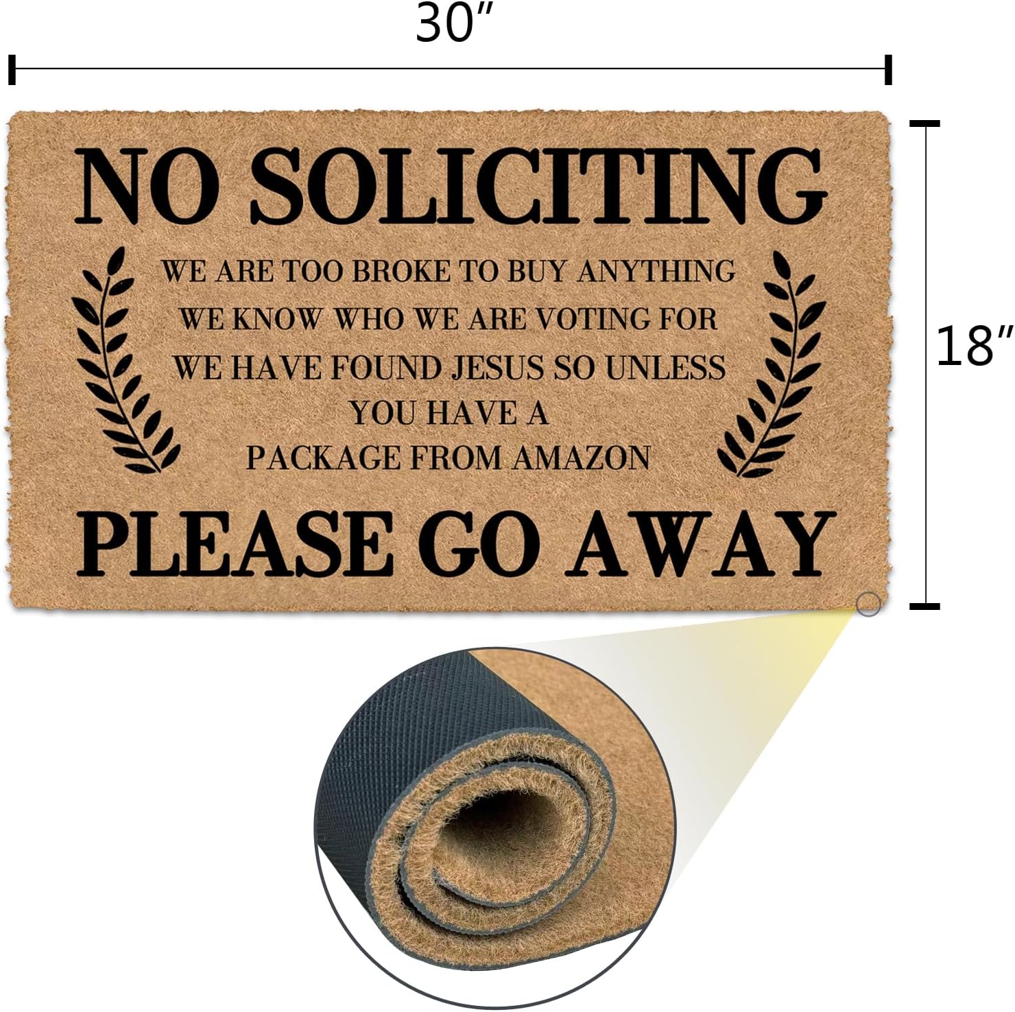 No Soliciting Please Go Away 30x18 Keep Dirt Out with Rubber Door Mat Outdoors Outdoor Doormats for Front Door Winter Door Mat Outdoor Non Skid Rug