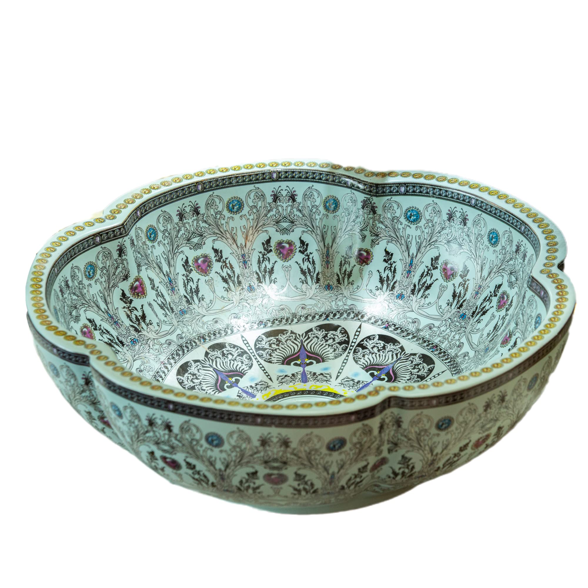 Lavabo de cerámica azul claro con diseño de flores para bar y armario pequeño, 1 encimera para baño