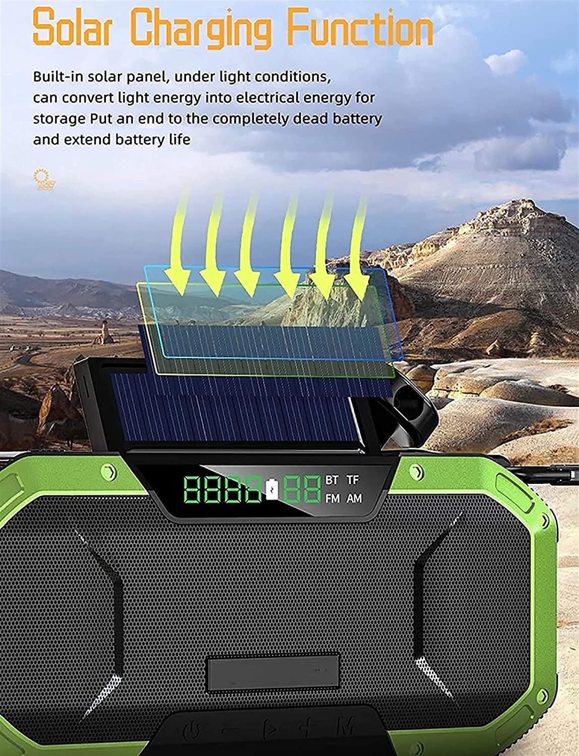 Radio d'urgence étanche,Radio-Rayon Solaire Portable 5000MAh avec Haut-Parleur Bluetooth,Am/FM NOAA Radio de Diffusion d'urgence avec Chargeur de téléphone Portable