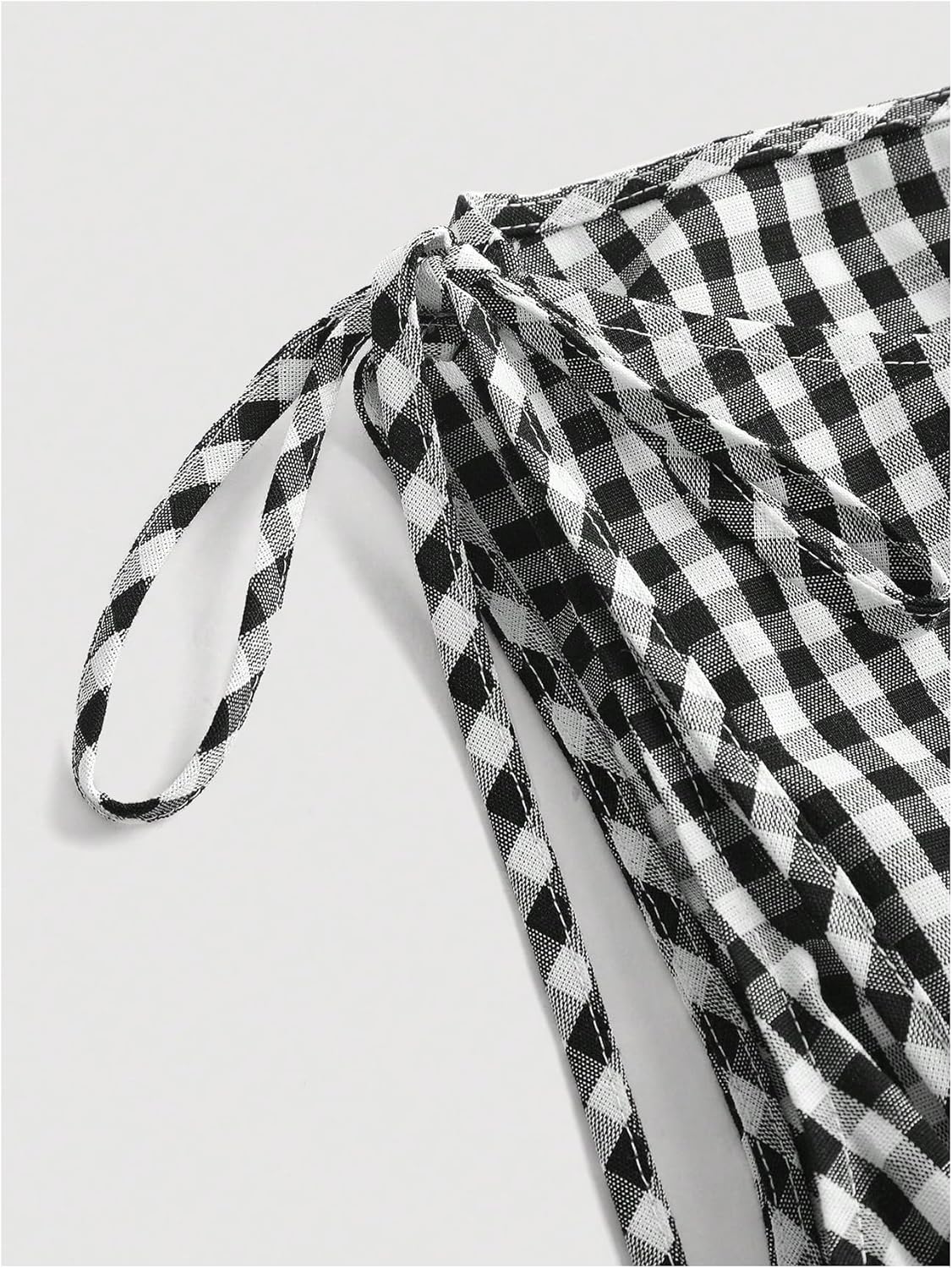 GORGLITTER Women's Gingham Boat Neck Crop Tank Top Bow Cinched Waisted Cute Plaid Checkered Ruffle Smocked Fitted Shirt - Image 3