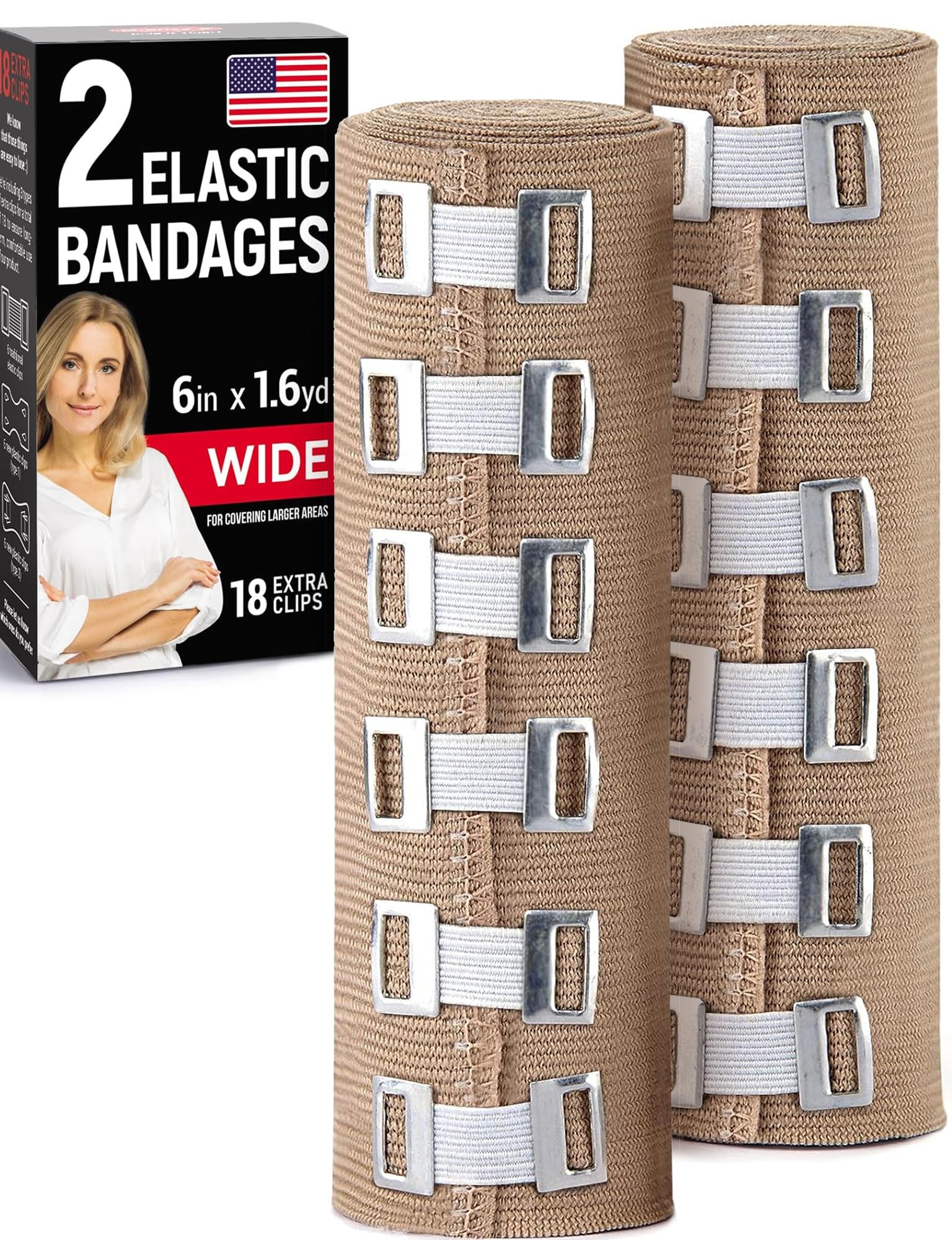Premium Elastic Bandage Wrap - 4pk (2x3in, 2x4in) + 12 Extra Clips - Strong Compression Bandage Wrap for Leg, Arm, Wrists, Elbow, Ankles, Feet and Knees - for First Aid Kit and After Surgery Recovery — Amazon image 10
