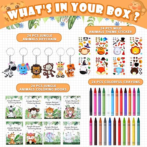 Miniatura 2 de Tenceur 96 piezas de recuerdos de fiesta de safari de la selva para niños y bebés, 24 libros de animales para colorear, 24 colores, 24 calcomanías
