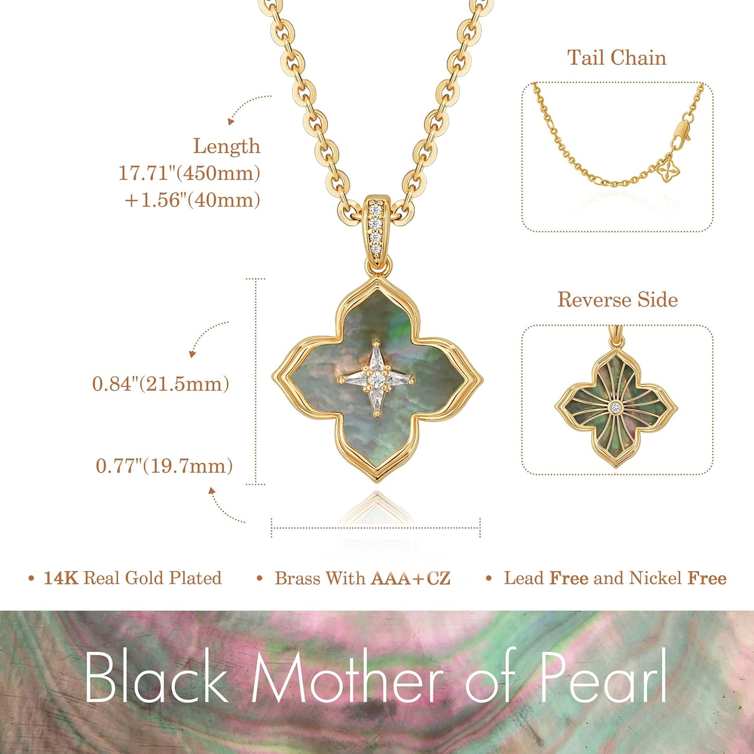 Fettero Necklaces for Women Gold Charm Necklace 2 Sided Lucky Clover Pendant 14K Gold Plated Chain Cross Mom Pearl Necklace for Women Jewelry - Image 7