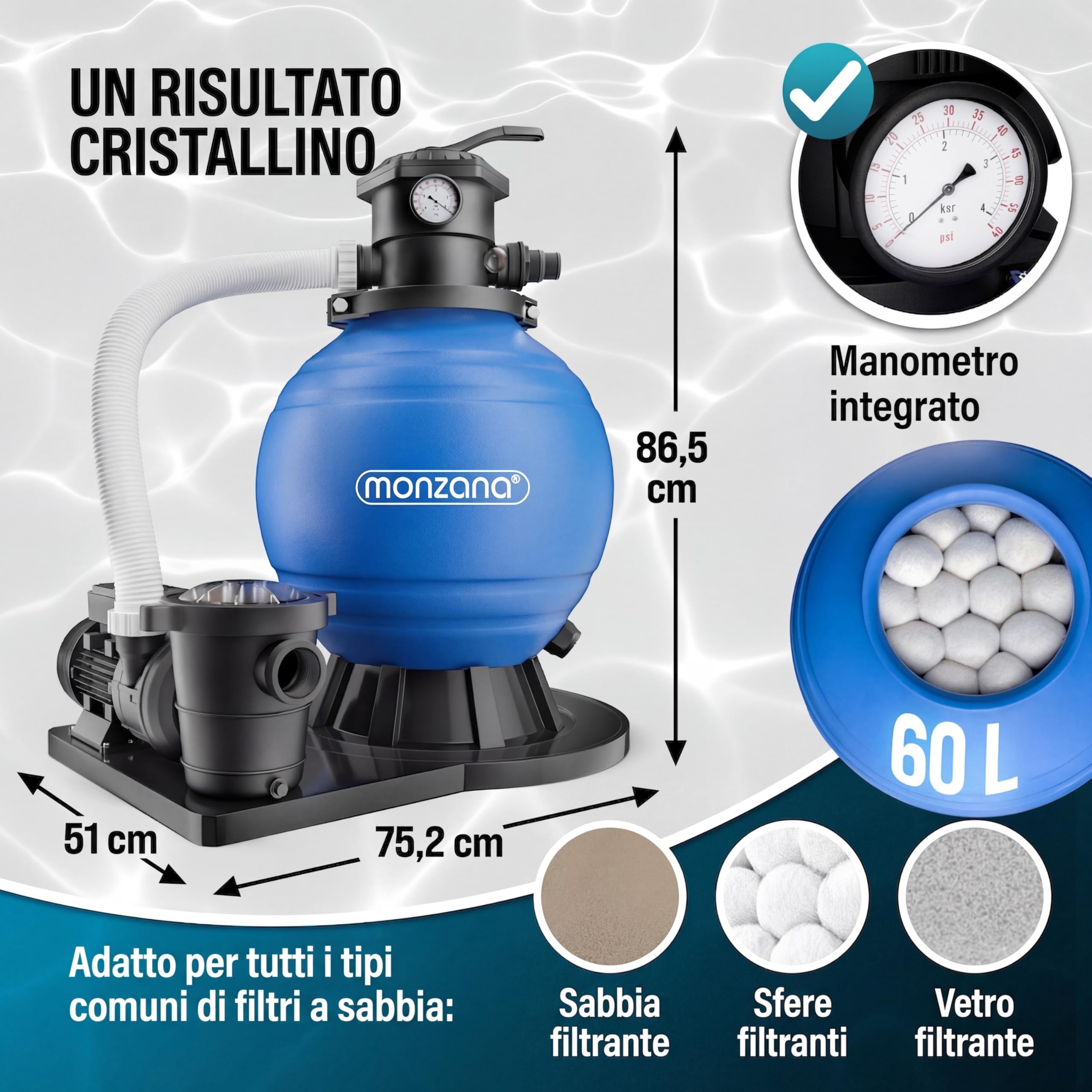 MONZANA Pompa Filtro Piscina con 15.900 l/h