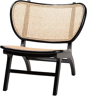 bali & pari Brisbane Bohemian Black Mahogany Wood and Woven Rattan Accent Chair