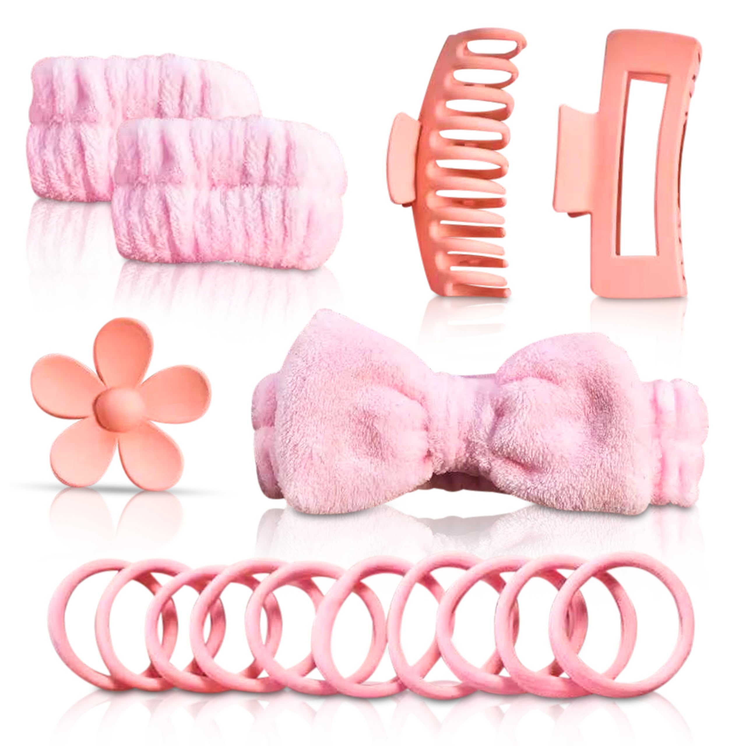 D&S Global 16pcs Spa Headband & Wristband Set for Face Washing & Skincare, Fluffy Makeup Washband