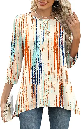 LOMON 3/4 Sleeve Tunic Tops for Women Loose Fit Dressy Casual Blouse Flowy Shirts to Wear with Leggings S-3XL