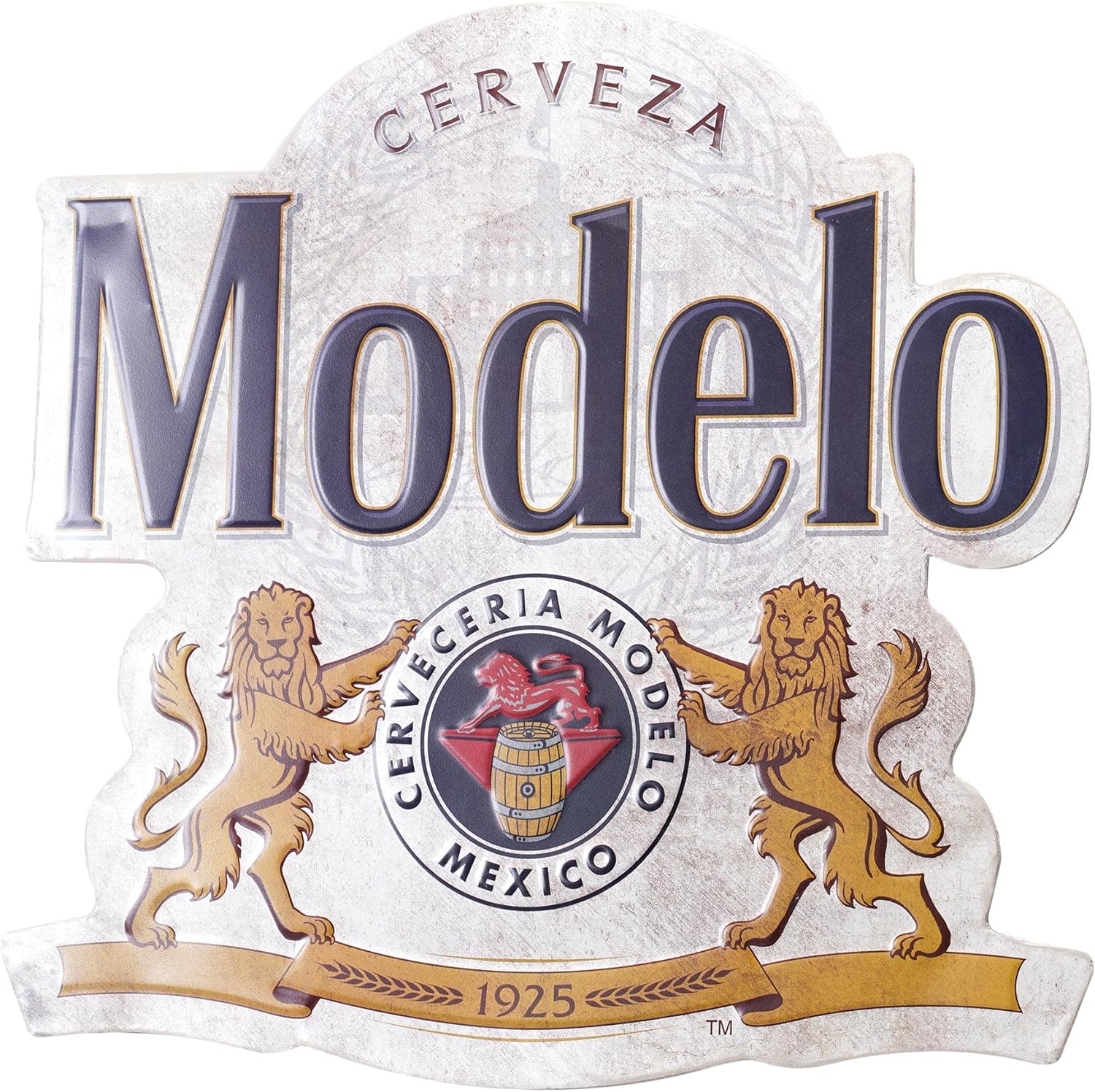 American Art Decor Embossed Metal Wall Art Sign – Room Decor for Bar, Man Cave, Garage, Game Room & More (Modelo Cerveza, 15.4″ x 15.75″)