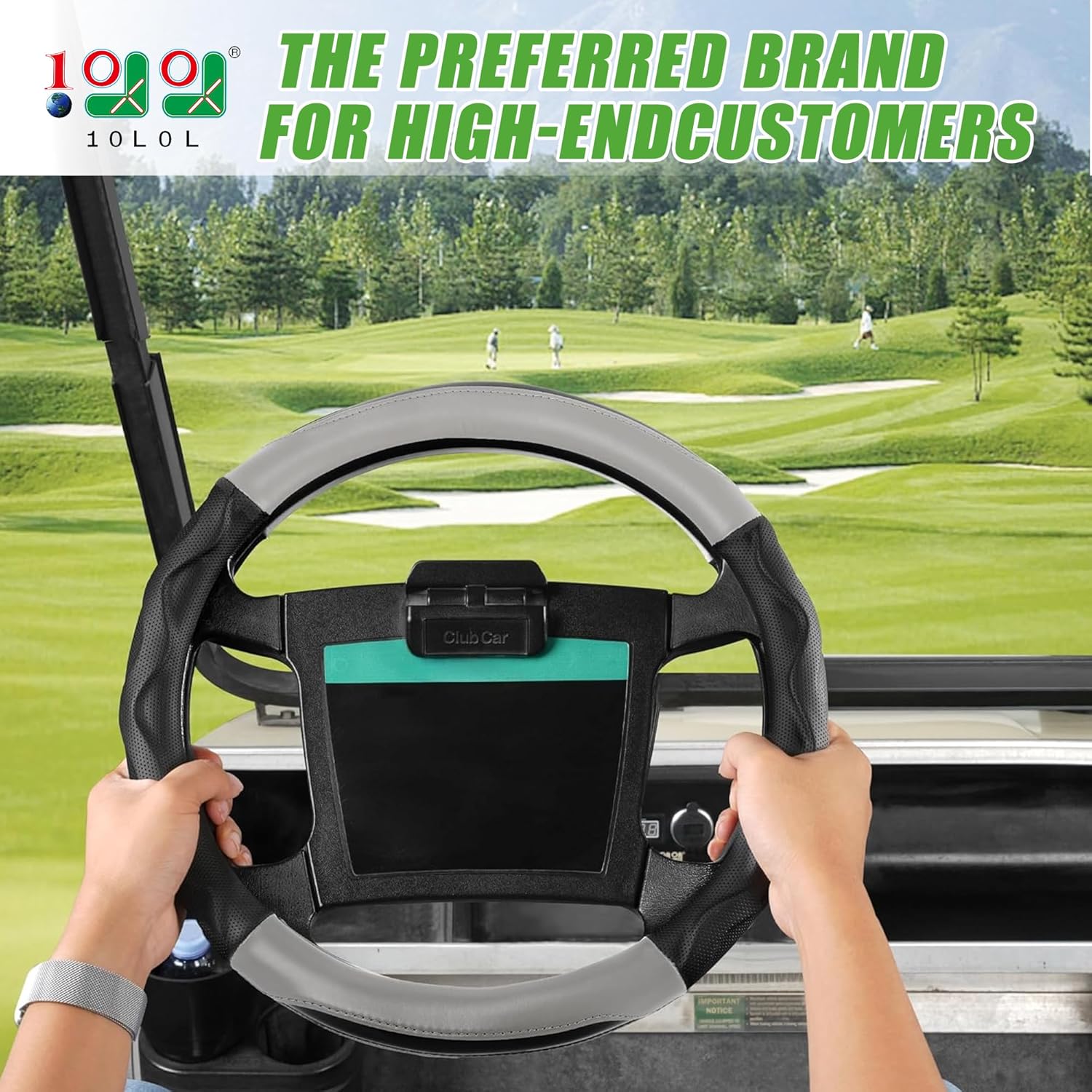 10L0L Golf Cart Steering Wheel Cover for Yamaha G29 & Club Car DS Precedent - 14" Premium Leather Anti-Slip Grip | UV-Resistant & Easy Installation