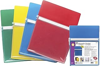 Charles Leonard Magnetic Pockets 26400, Holds up to 2.5 Pounds, 4-Pack, Assorted Colors, 4 Pack
