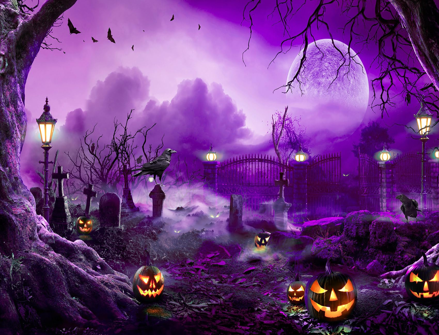 Halloween Castle Backdrop Scary Graveyard Pumpkin Lantern Photography Background Full Moon Night Kids Family Party Decorations Photo Props