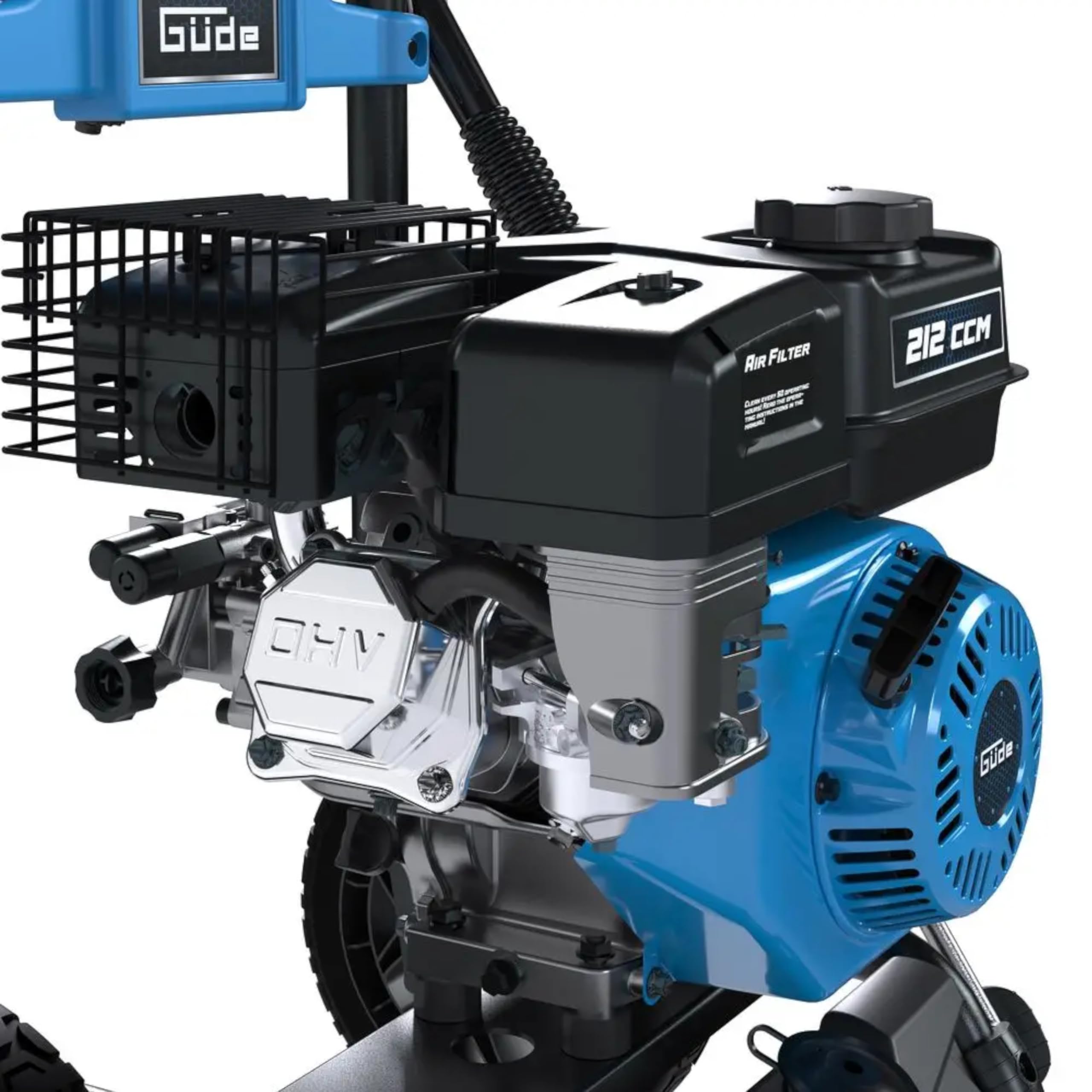 GÜDE Gasolina Hidrolimpiadora Fuel 250 – 234 Bar presión de Trabajo, 590 l/h, Motor de 4 Tiempos, Manguera de 9 m, depósito de detergente, 5 boquillas