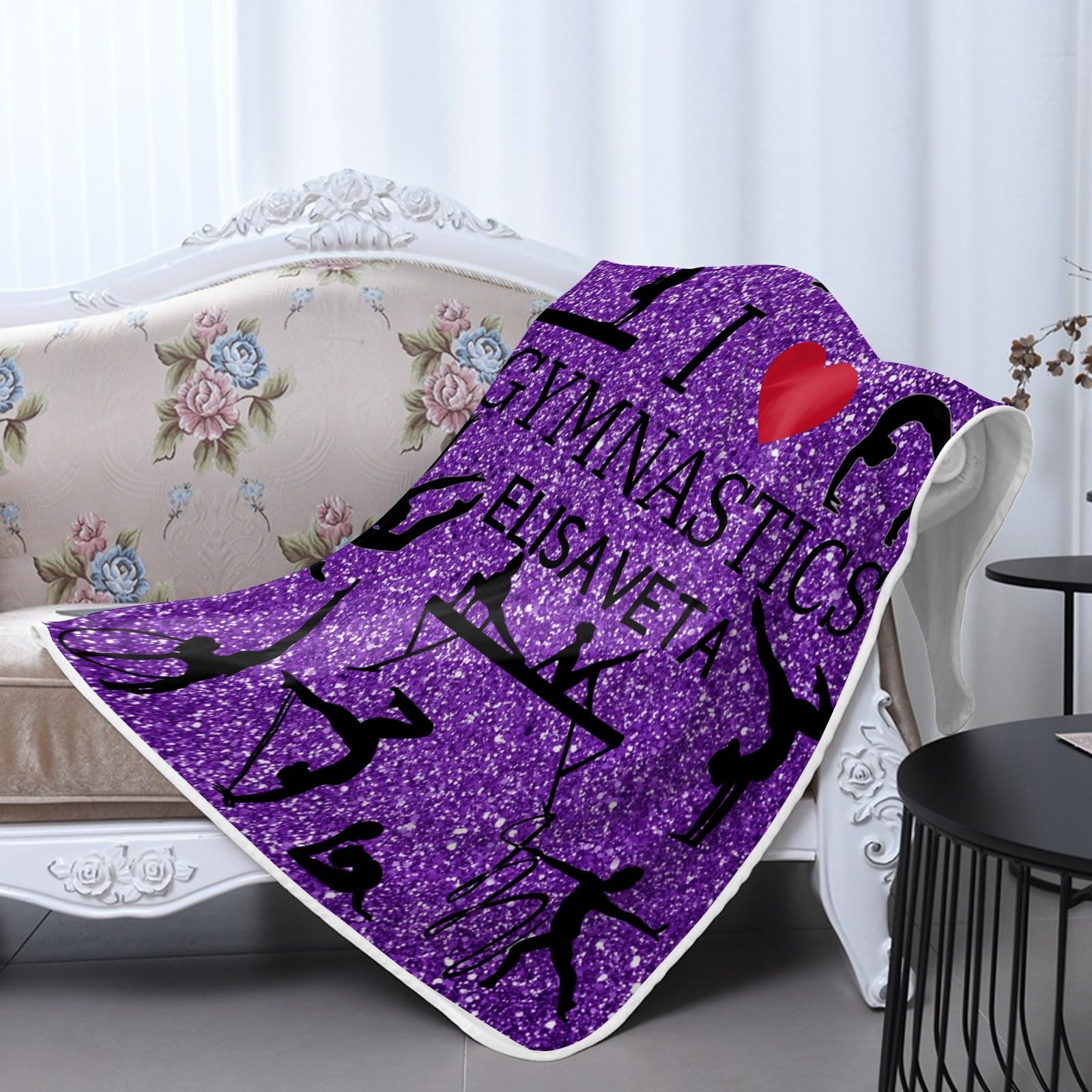 Personalized Name Girls Gymnastics Purple Glitter Heat Relief Bedding, Gifts for Boys Teens,10x15Inch