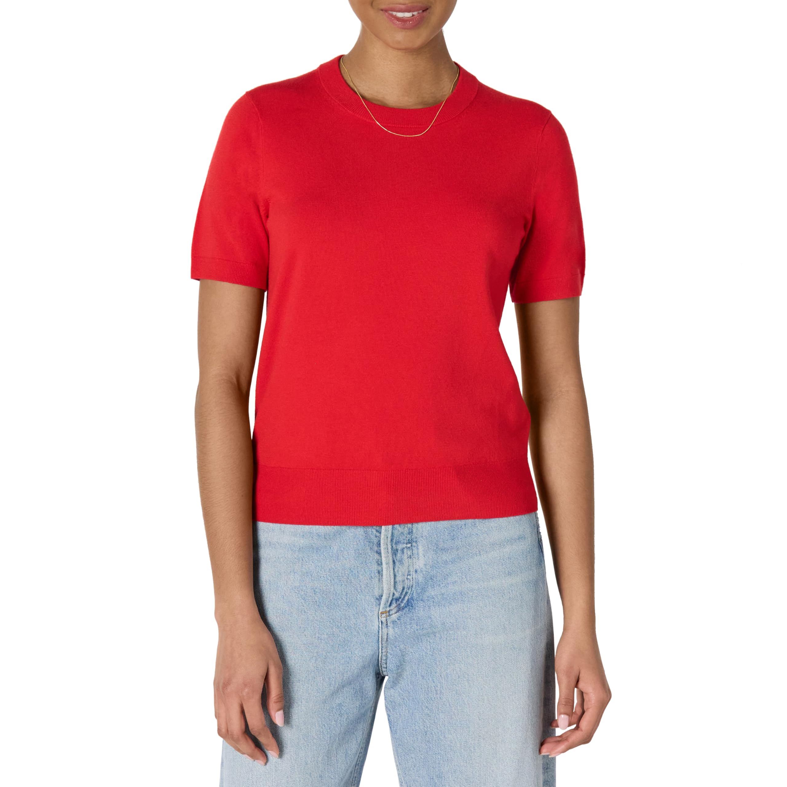 Amazon Essentials Womens Regular-Fit Short Sleeve Pullover Sweater Top