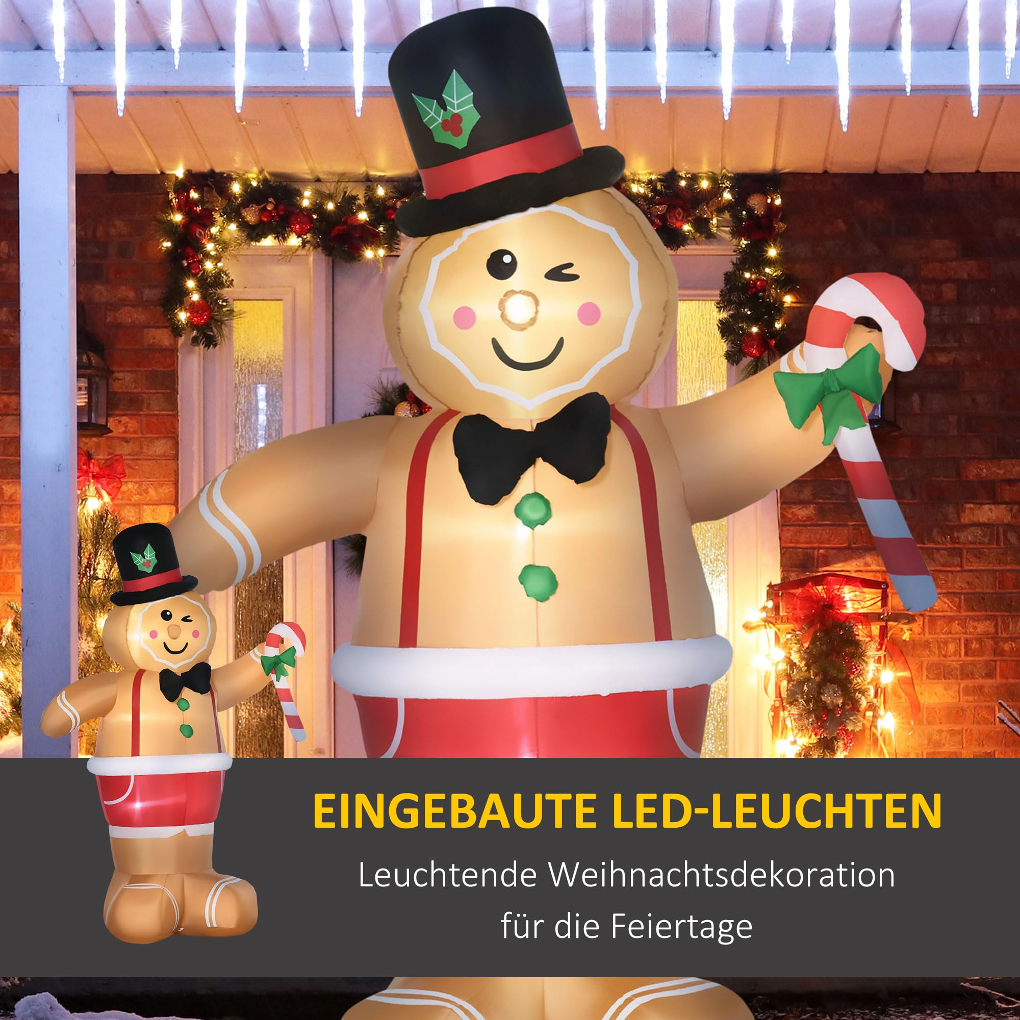 Outsunny Aufblasbarer Lebkuchenmann 2,38 m Weihnachtsdekoration Braun