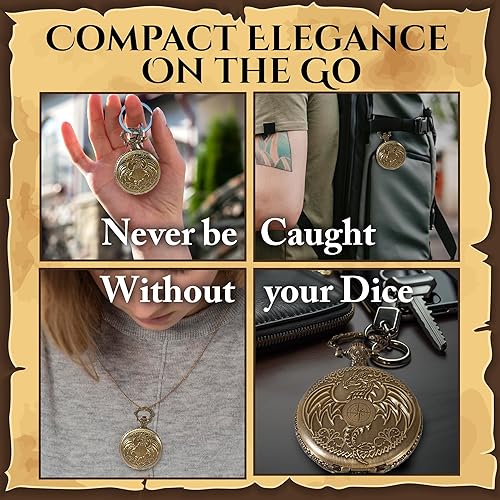 Miniatura 3 de Juego de dados DND de micrometal MiniChrono's Tiny, Mini Dice in a Dragon-Grabado Pocket Watch Case  Accesorio portátil de Calabozos y Dragones