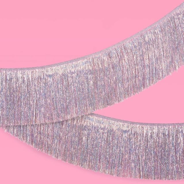 xo, Fetti Silver Iridescent Fringe Banner - 5 Ft. | Bachelorette Party Decorations, Birthday Party Decor, 21st Bday Decor, HBD, Photo Booth Banner Backdrop
