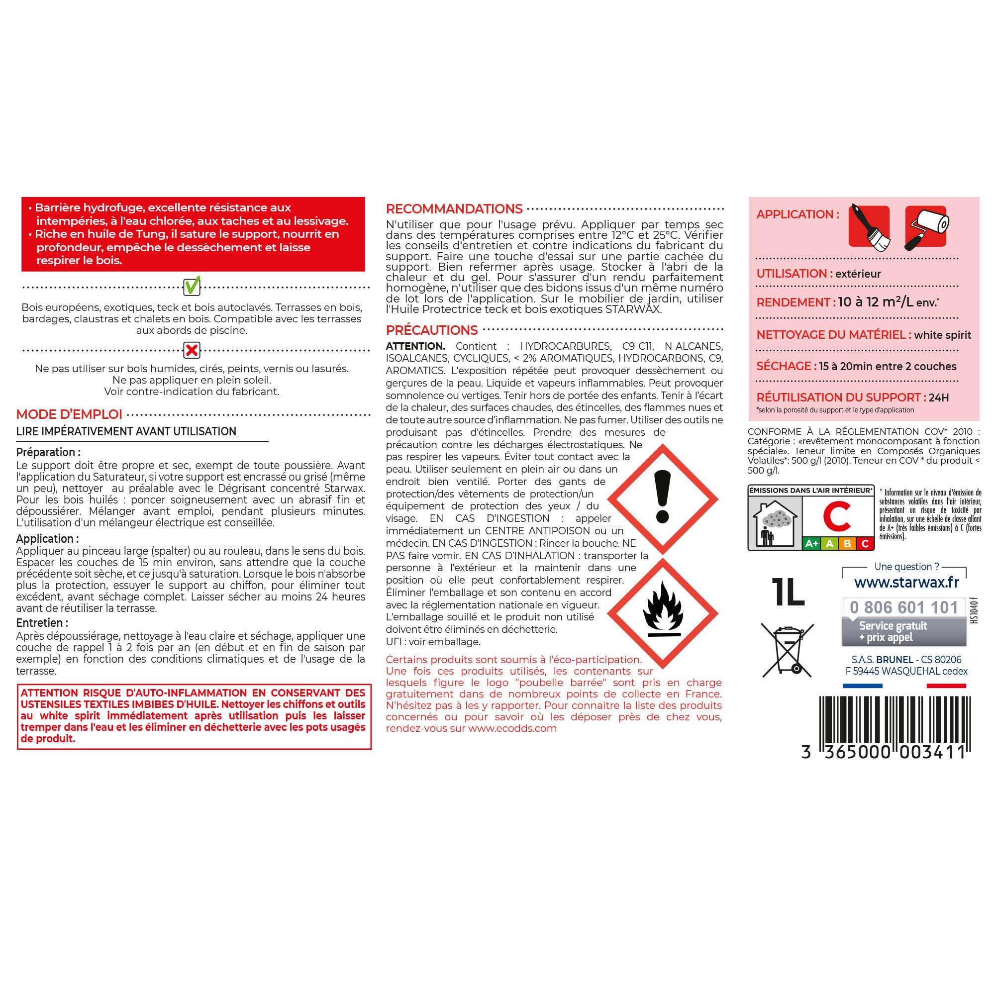 STARWAX - Saturador de alta protección para terrazas de madera incolora, 1 L, ideal para nutrir y proteger la madera, resistente a los rayos UV, antimanchas y antigrasa