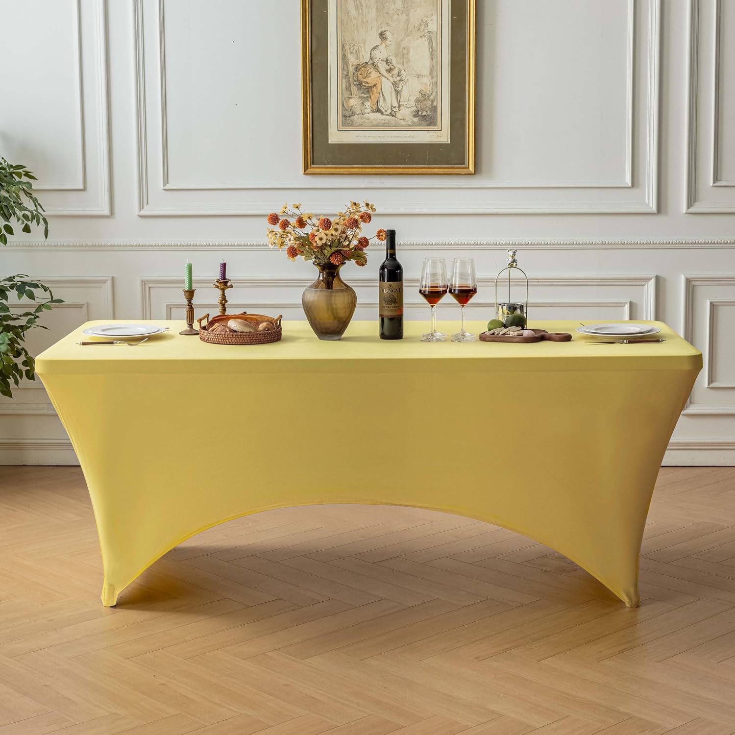 FOLINS&HOME 2 Pack Yellow 4ft Fitted Spandex Water Resistant Tablecloth image 2