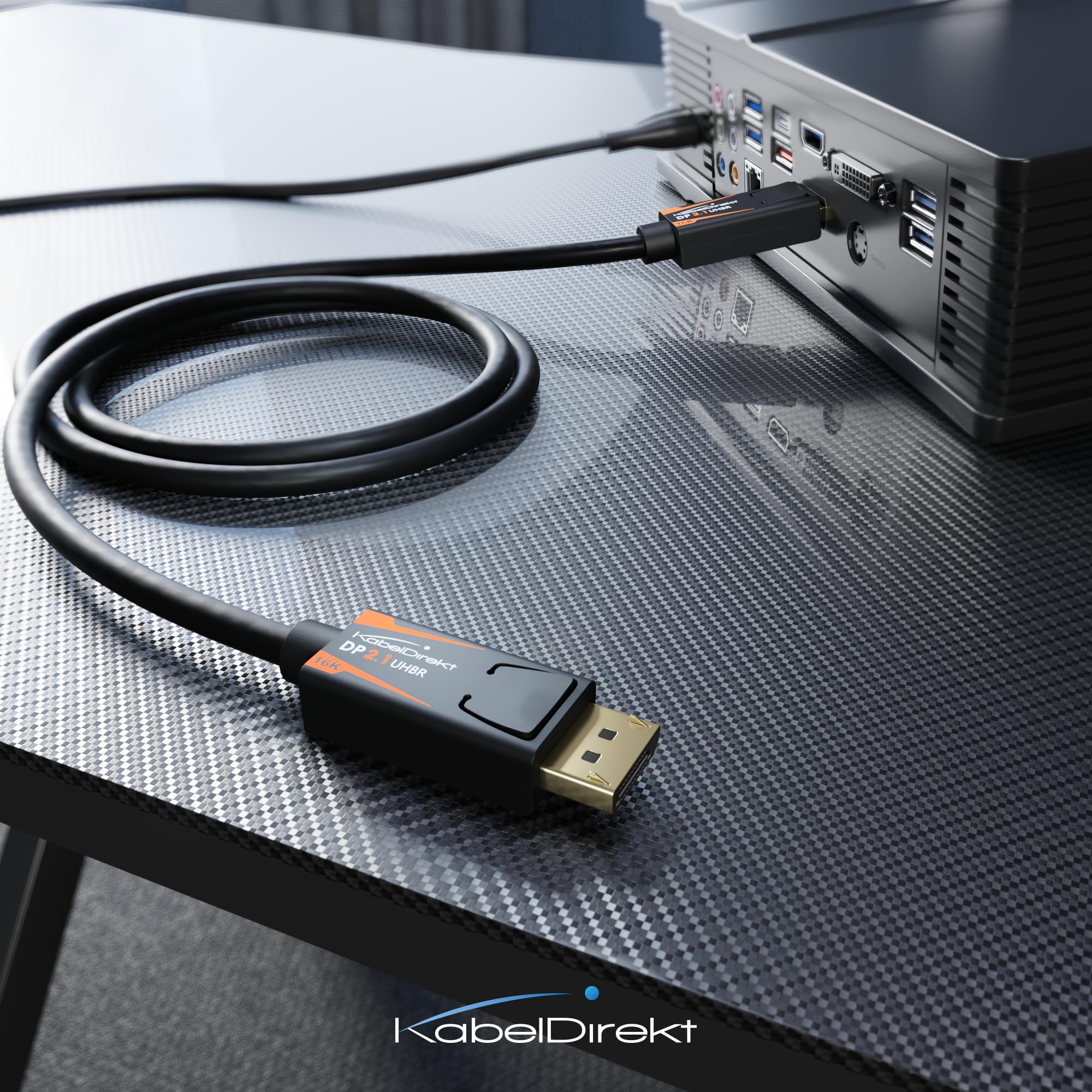 KabelDirekt – Kabel DisplayPort 2.1/DP 2.1 – 3m – UHBR, DP80 (80 Gb/s) dla PC Gamingowych/Kart Graficznych z FreeSync/G-Sync, Wysoka Rozdzielczość i Szybkość Klatek: 16K@60Hz, 8K@120Hz, 4K@240Hz