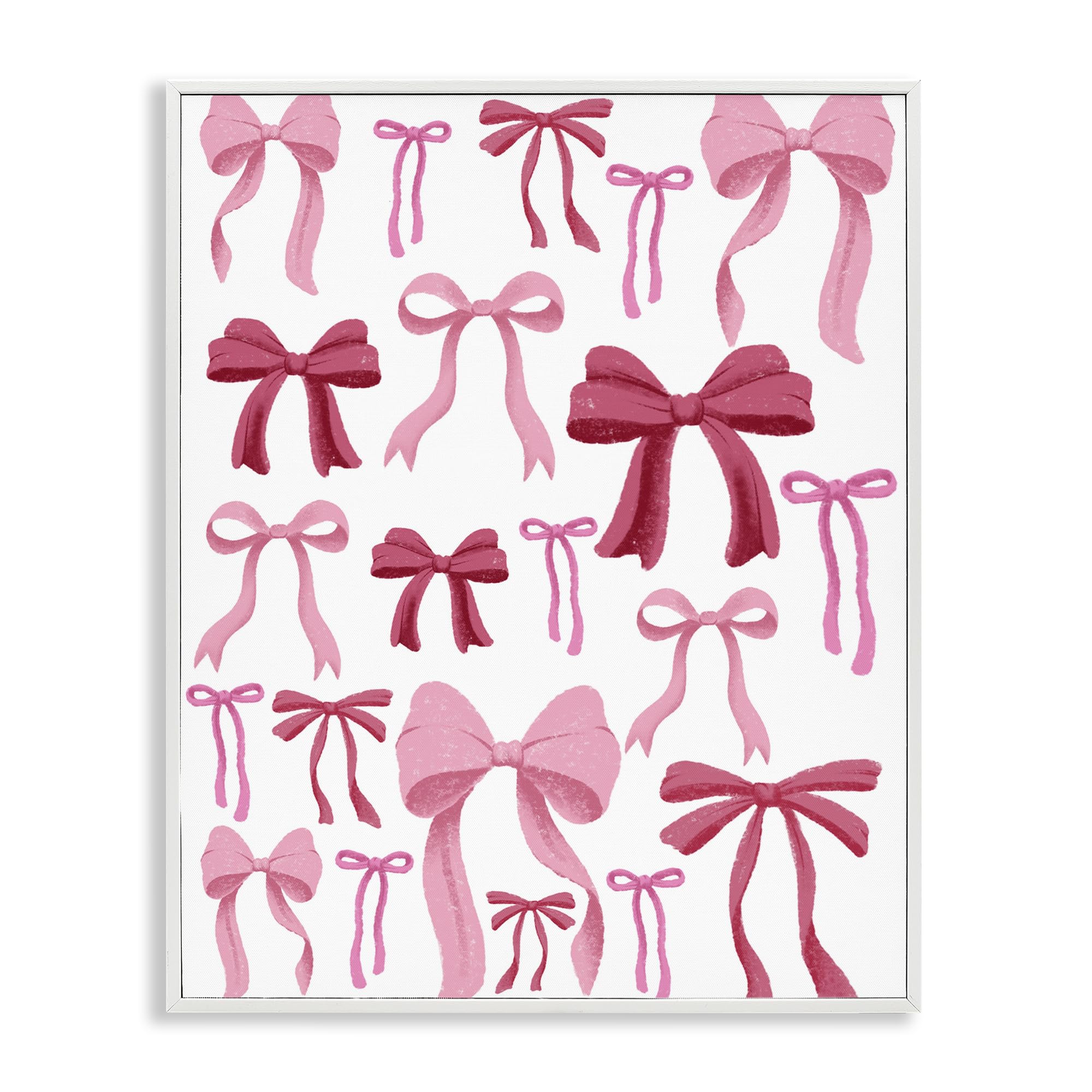 Stupell Industries Coastal White (Textured) Bows All Over Pink Red Glam, 24 X 30 Inch Framed Giclée Print
