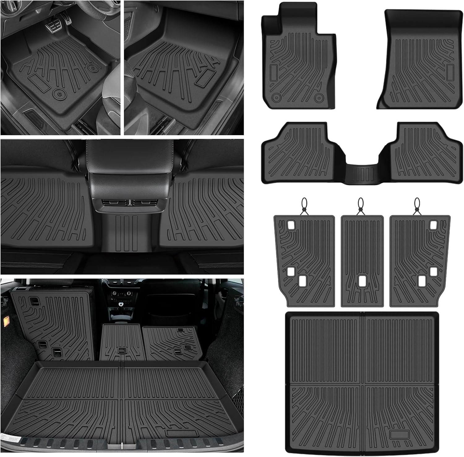 X1 Floor Mats - Car Mats for BMW X1 2010-2015, All Weather Full Set Cargo Liner with Backrest Mat for X1 Accessories, Heavy Duty Waterproof, Black