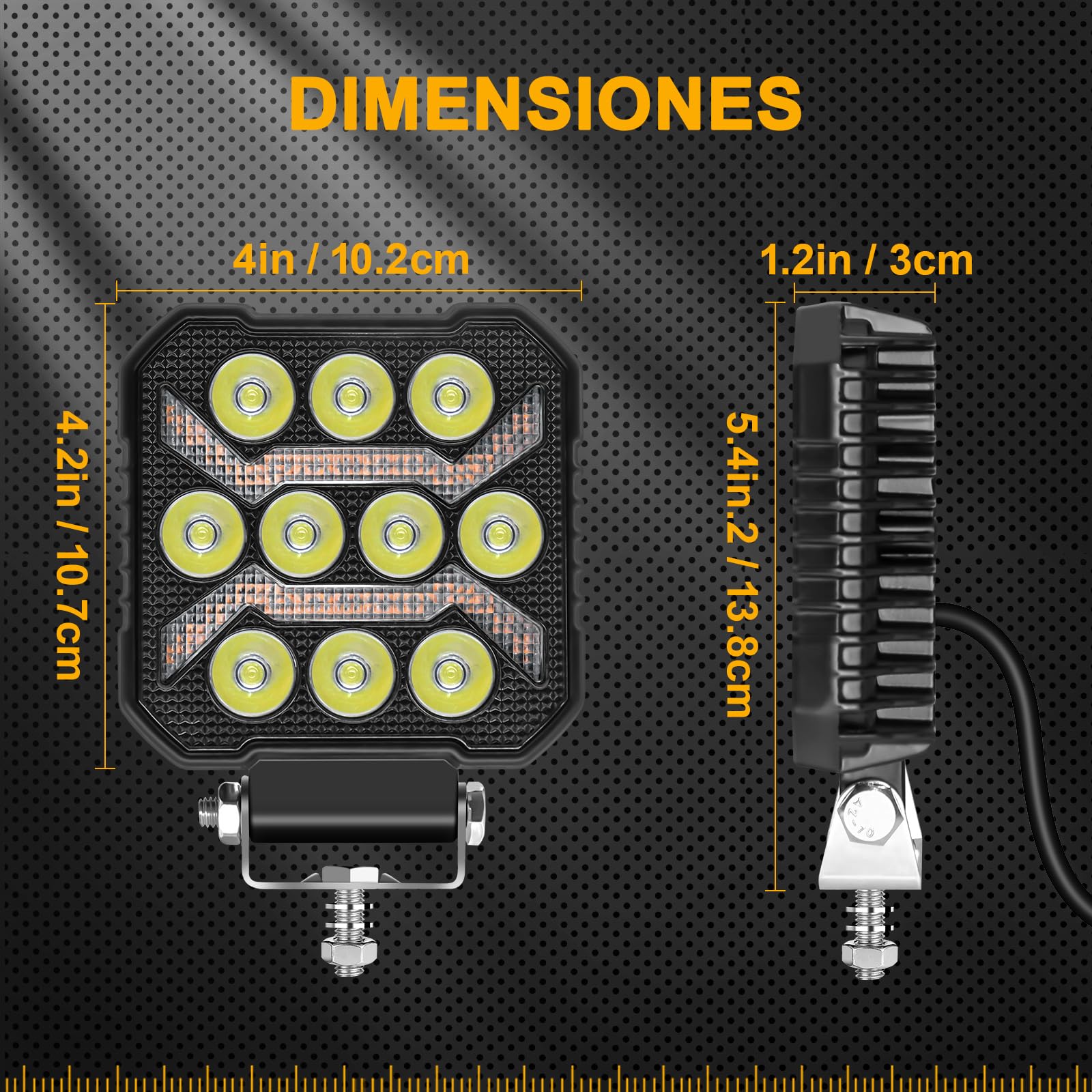 antom 2PCS LED luz de trabajo 3 colores 6500K 5 modos led faro 12V IP68 Impermeable faro adicional para tractor de césped, coche, vehículo de motor, taller, barco, tractor excavadora SUV — view 6