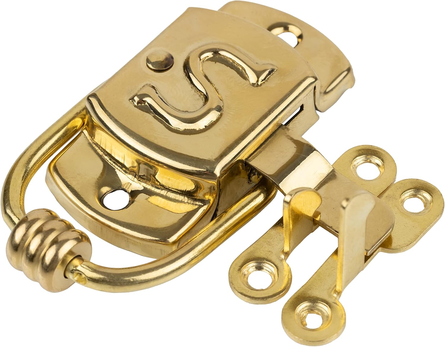 Brass Left Sellers "S" Cabinet Door Latch and Catch | Antique Cabinet, Vintage Cupboard Reproduction Hardware | UA-117-HLPB