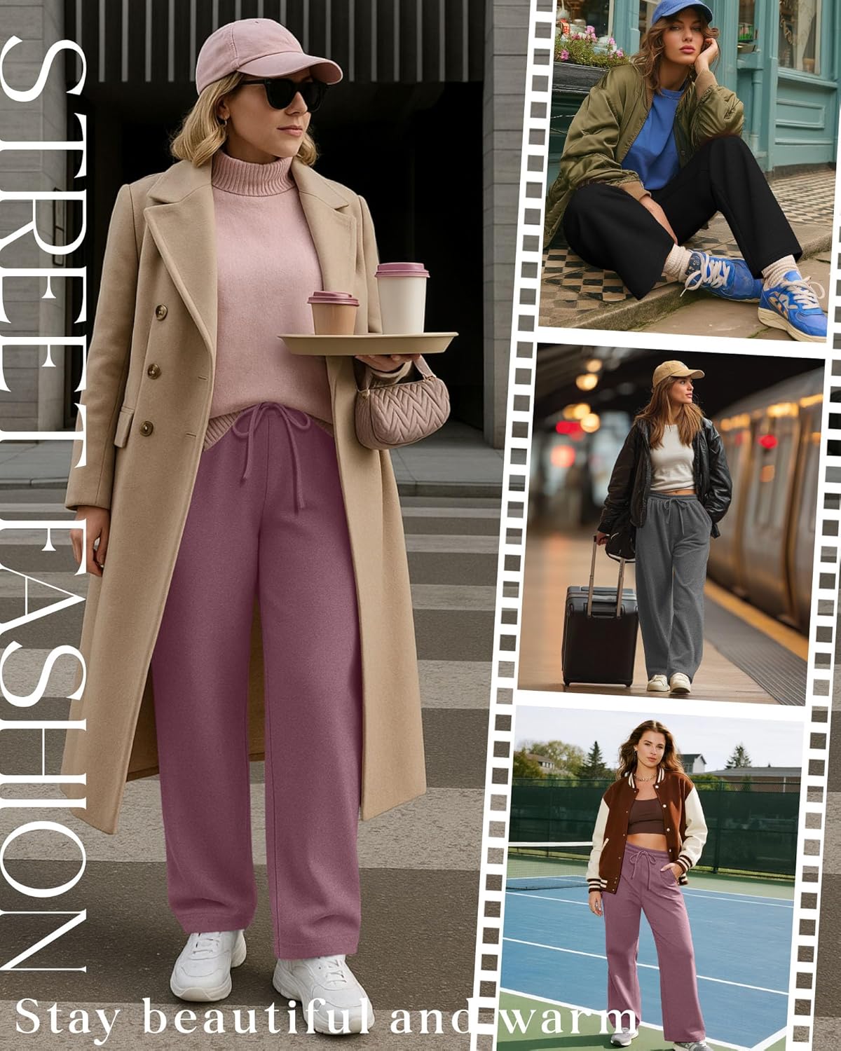 3 Pack Women's Plus Size Pants Fleece Lined Wide Leg Sweatpants with Pocket High Waist Drawstring Yoga Lounge Pants